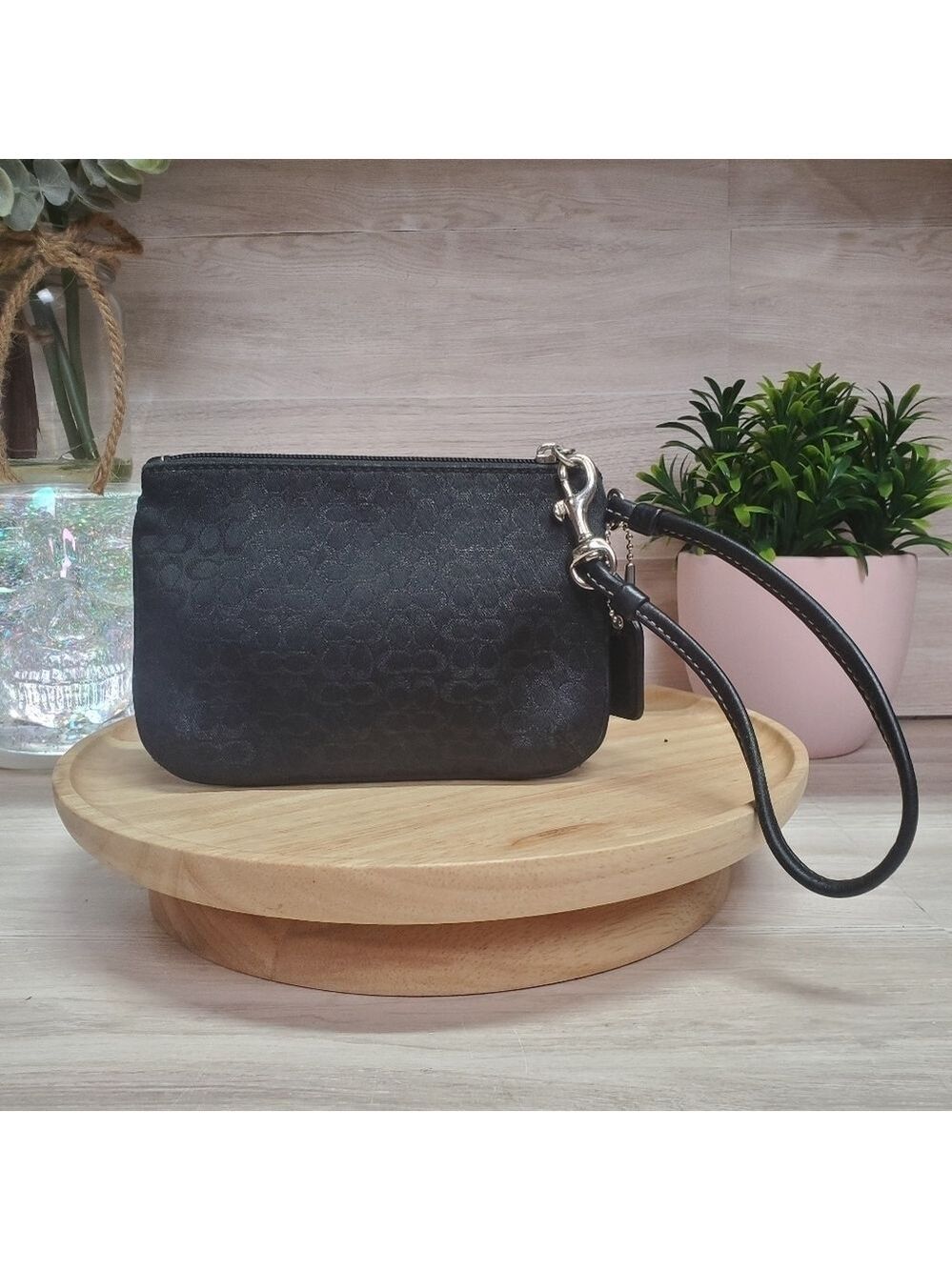 COACH Mini Signature Black Lurex Wristlet Clutch Wallet